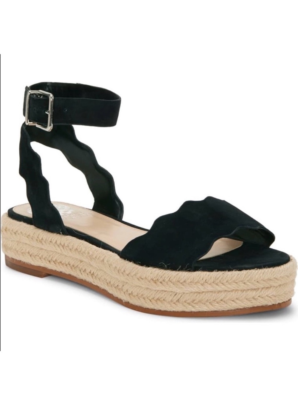 Vince Camuto Kamperla Black Suede Espadrille Wedge Sandals 9